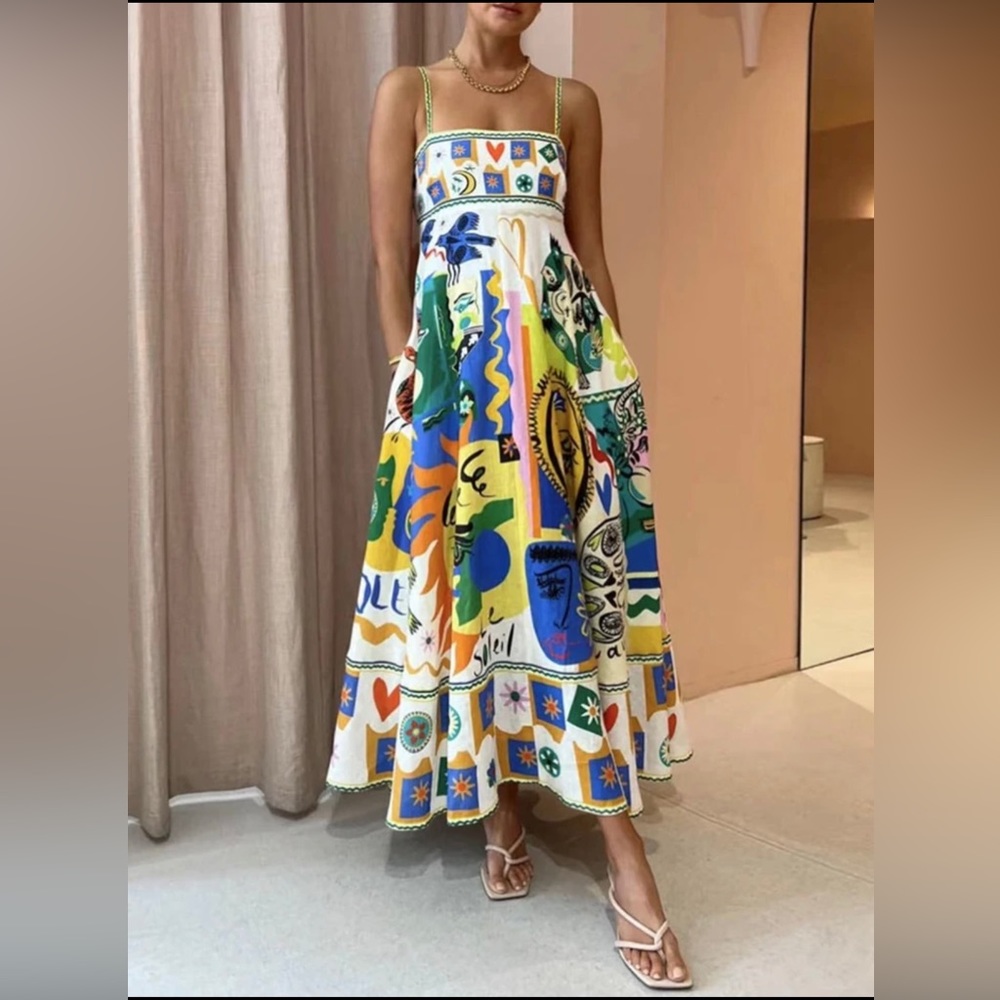 (last 1) 24hr SALE💗Ete Ensoleillé boho french print summer midi dress resort - Picture 8 of 9